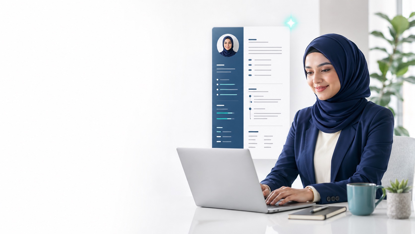 A job seeker building her CV in Carivo, with the finished document previewed beside her.