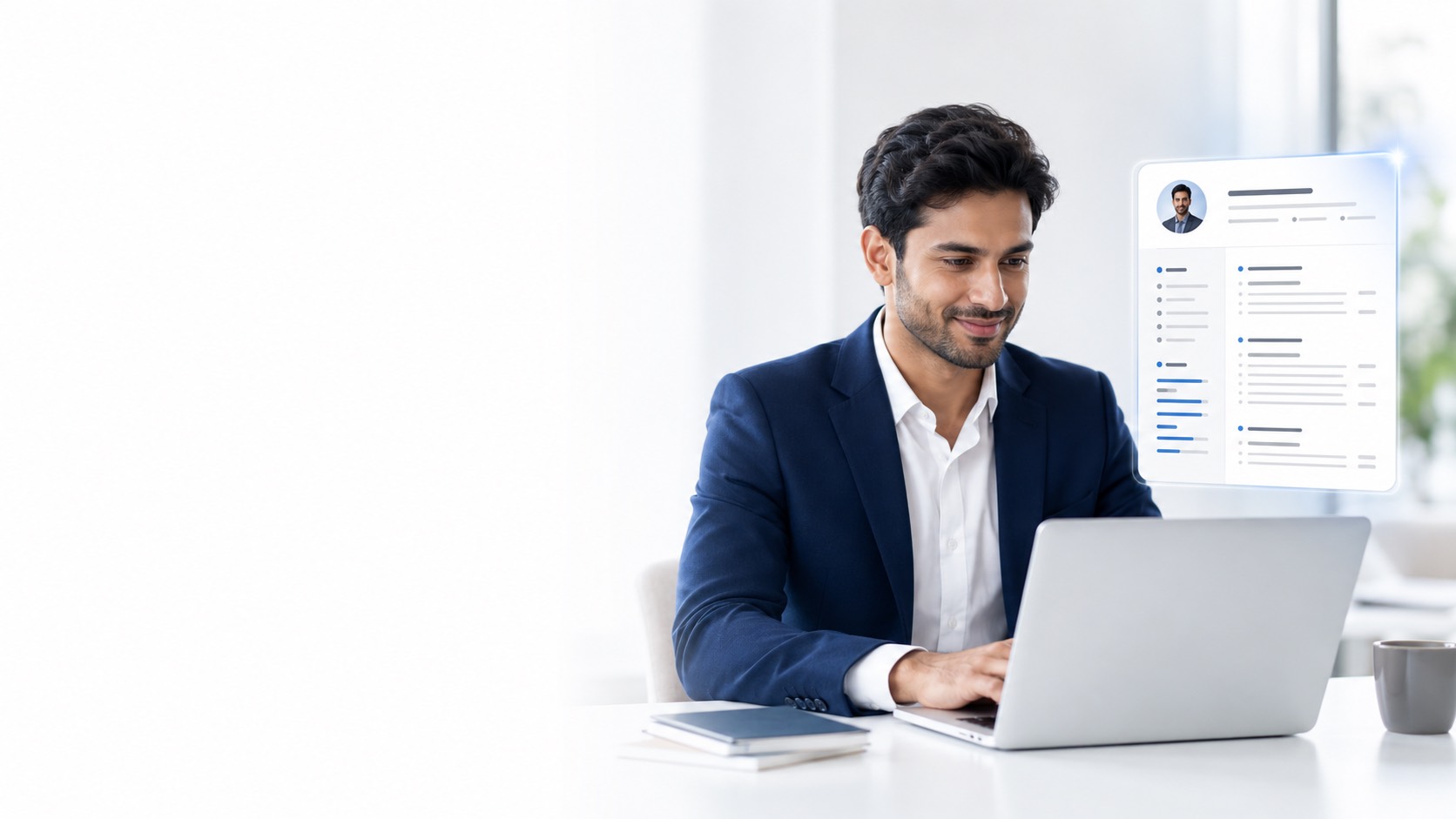 A professional reviewing his finished CV next to the Carivo editor.